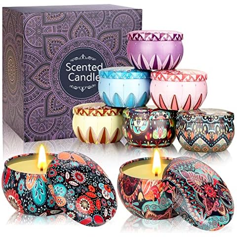 Scented Candles Gift Set ,8Pcs 2.5OZ Natural Soy Wax Long Lasting Portable Travel Tin Aromatherapy Candles Stress Relief Birthday Gifts for Women, Mum Christmas Gifts Cover