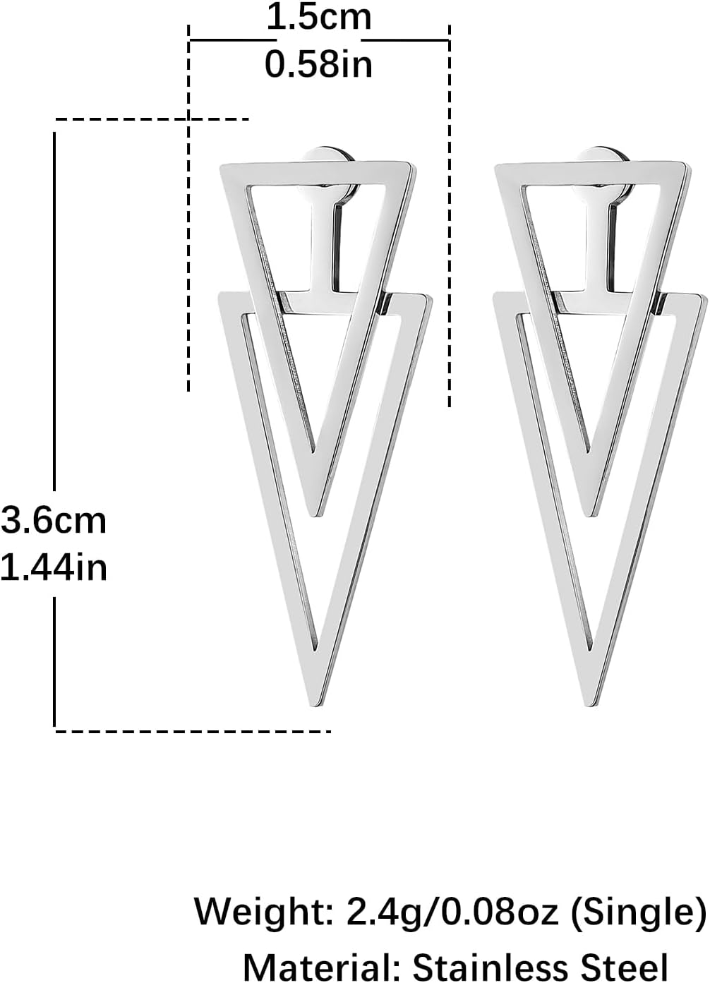 HZMAN Silver Stainless Steel Triangle Earrings for Women Hypoallergenic Stud Earrings - Image 5
