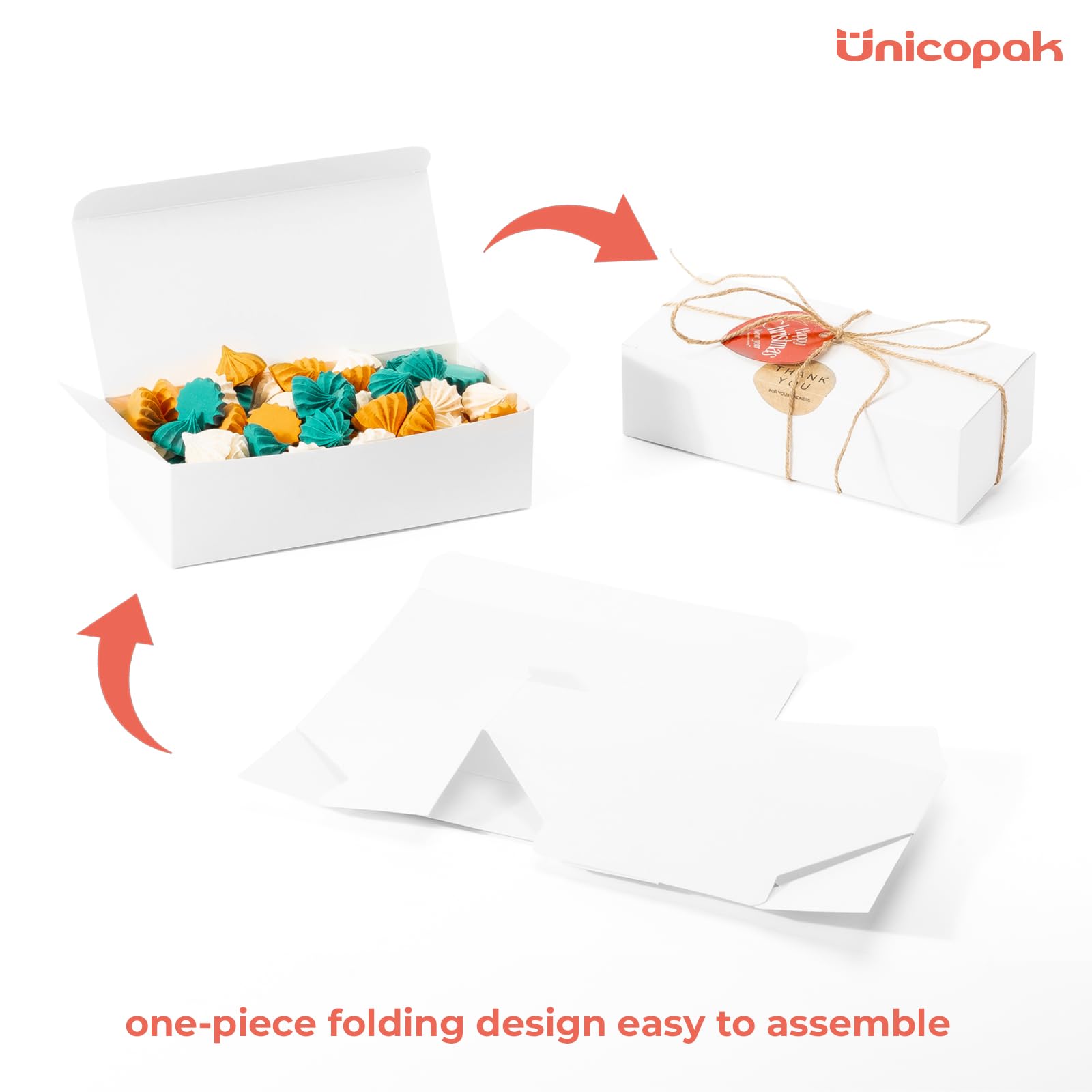 UnicoPak 20 Pack 1 Lb. Candy Boxes, Food Grade White Small Gift Boxes for Fudge Candy Chocolate Treat Goodie, Ideal for Birthday Christmas Party Homemade Business, 7 1/8" x 3 3/8" x 2"