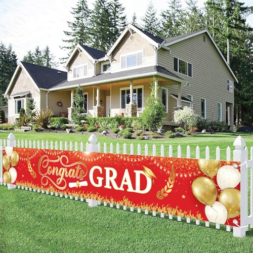 Image of Graduation Decorations 2026 | Xtralarge Red And Gold Congrats Grad Banner 2026-120x20 Inch | Graduation Yard Banner | Congrats Grad Yard Banner | Graduation Yard Signs | Katchon