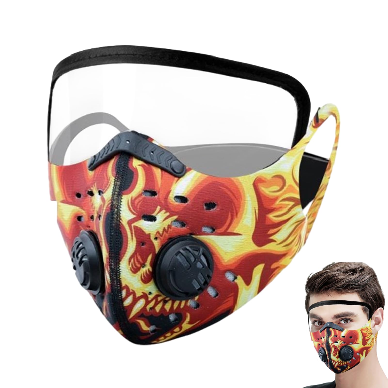 Masque de protection réutilisable avec valve d'air et bandeau amovible, technologie de filtre en maille, masque de sport anti-pollution pour moto, travail du bois