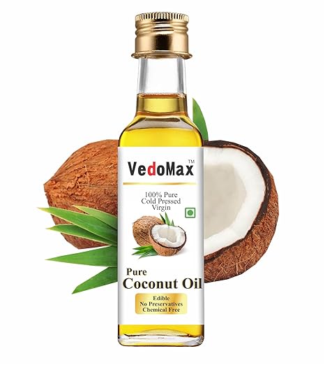 VedoMax Ultra Pure Cold Pressed Natural Virgin Coconut Oil | 100% Pure Natural Virgin Coconut Oil For Dietary, Skin & Hair Use As Cooking oil, Skin Moisturizer & Hair Conditioner - (100 ML)