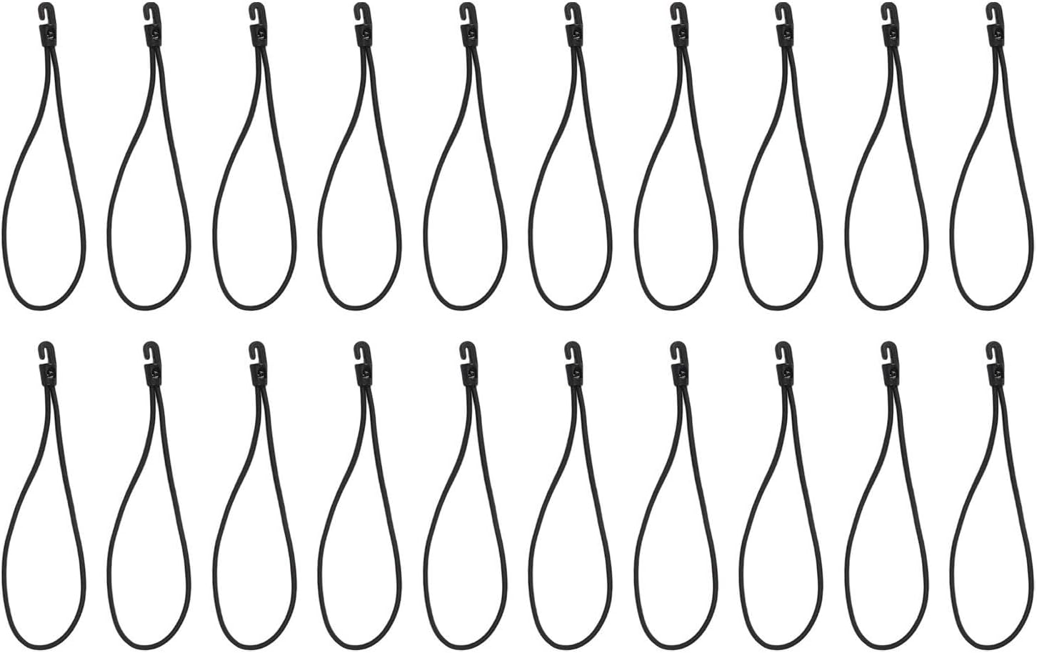 20 Pack 40 Pack Bungee Cord with Hooks, 25cm Stretchable to 50cm Elastic Rope Camping Tents Tarps Awnings Truck Loads, Black(20PCS)
