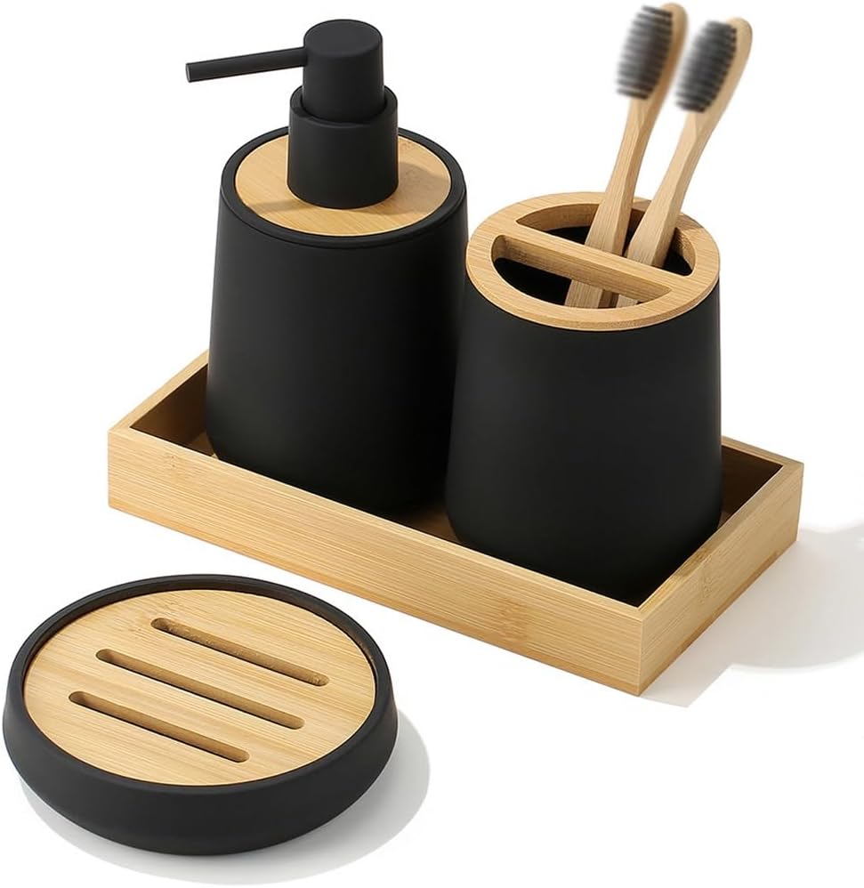 Lotion Bottle Toothbrush Holder Soap Tray Toilet Organizer Bathroom Set(D)