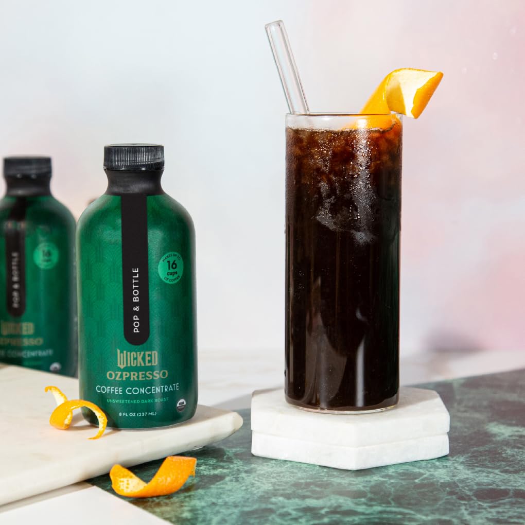 Pop & Bottle Ozpresso Coffee Concentrate - Instant Cold Brew, Espresso-Style Concentrate for Hot or Iced Drinks, 90 mg of Caffeine per Tablespoon, Unsweetened Dark Roast, Makes Up to 16 Cups - 8 fl oz