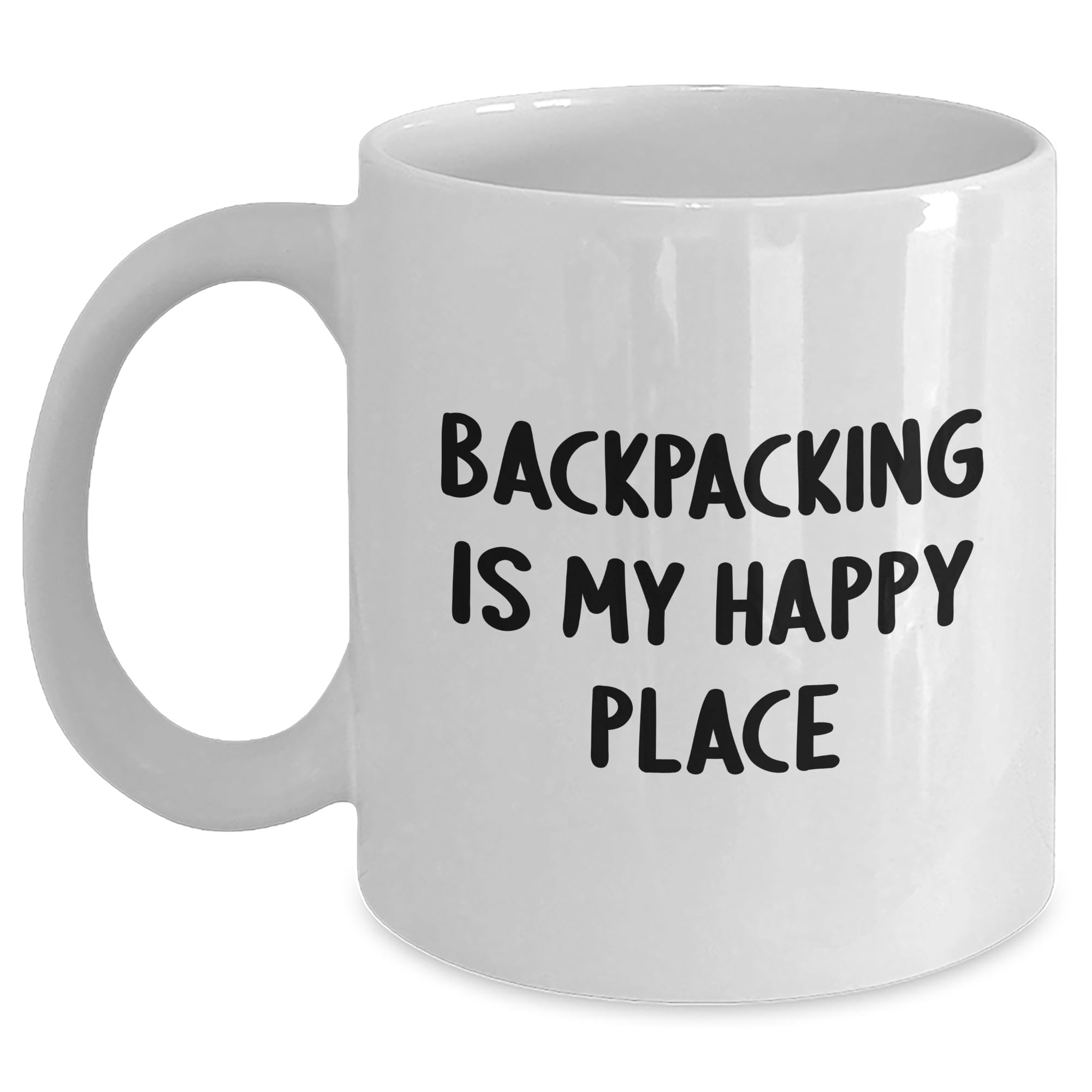 Backpacking Gifts for Men from Friends, White Coffee Mug with Quote 'Backpacking Is My Happy Place' for Christmas