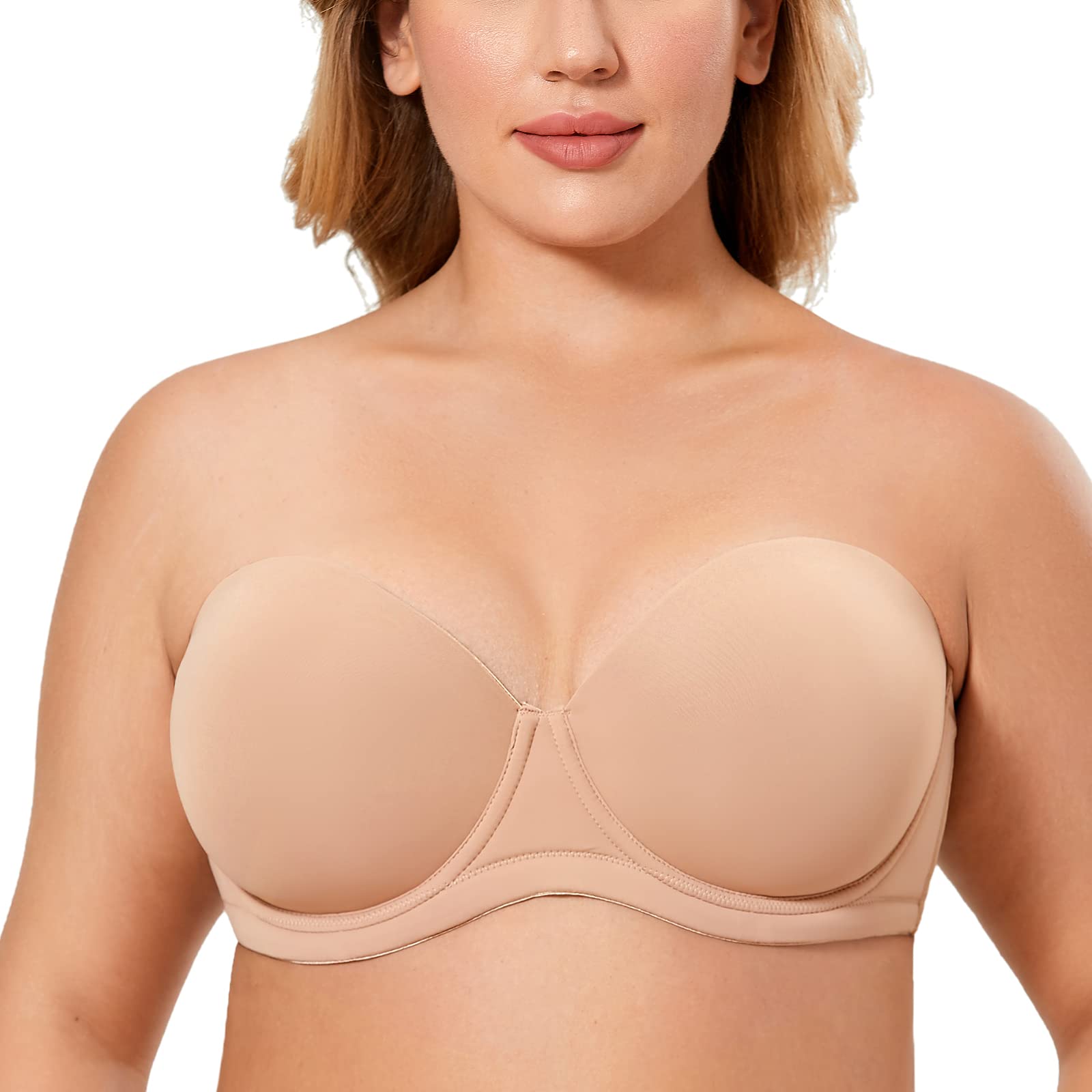 Delimira Women's Natural Strapless Bra Push Up For Bigger Bust Multiway Underwire Smooth Bandeau Bra 42C
