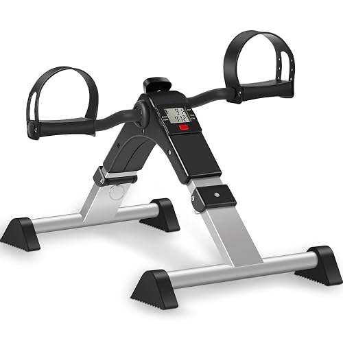 Piyu Foldable Elderly Stepper and Pedal Exerciser | Mini Exercise Bike for Leg and Arm Rehabilitation | Under Desk Cycle Machine with LCD Display and Adjustable Resistance for Home and Office