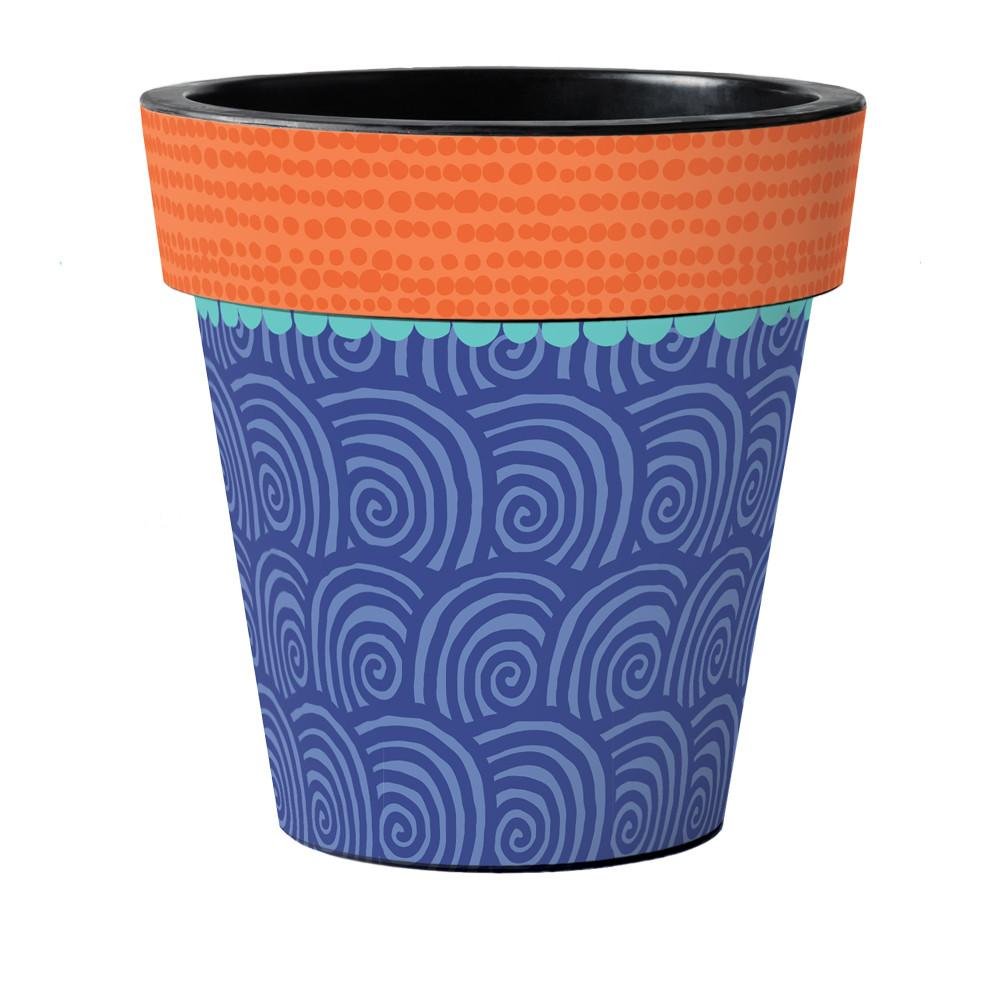 Studio M Art Planter Designer Plant Pot, 18 x 18-inches, Blue Swell Swirls