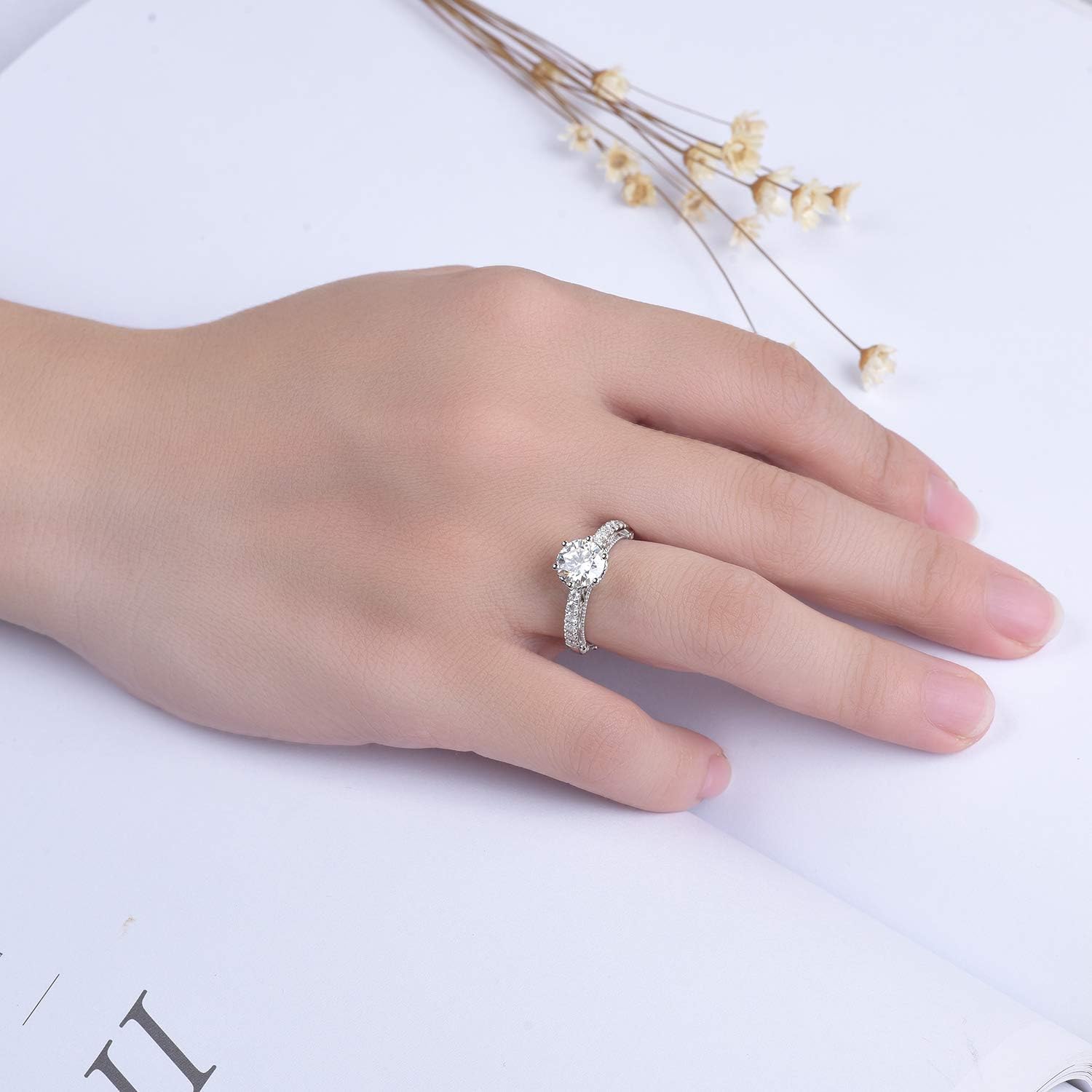 DovEggs Moissanite Engagement Rings for Women Moissanite Ring 1.5ct 7.5mm F-G-H Color Cut Vintage Art Deco Anniversary Wedding Ring Sterling Silver with 18K White Gold Plated