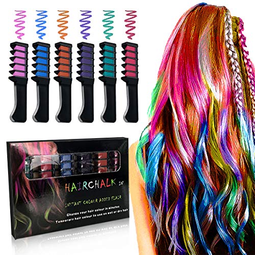 Hair Chalk - 6 Pcs Temporary Hair Chalk Comb Hair Dye For Halloween Celebration Make Up Party Cosplay And Diy Non-toxic And Easily Washable Adults (hair chalk)