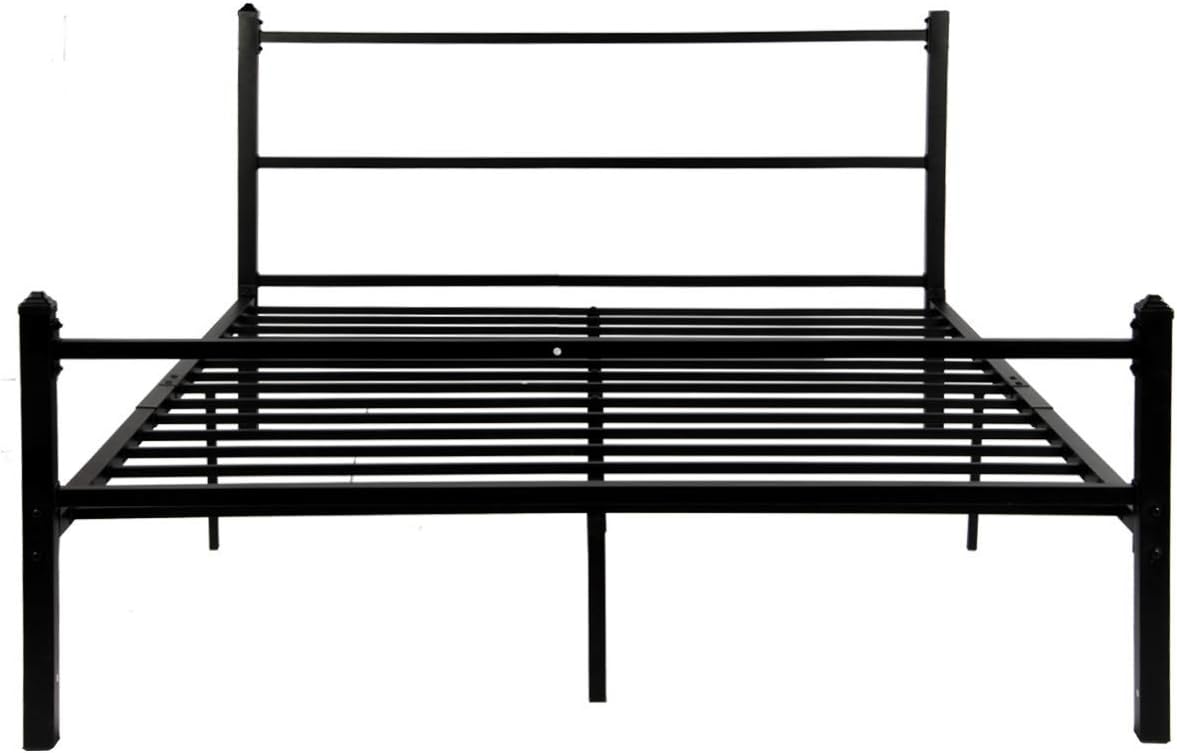 GreenForest Metal Bed Frame Queen Size with Headboard Steel Platform Bed with Updated Square Tubes Sturdy Mattress Foundation Studio Bed No Box Spring Needed, Black