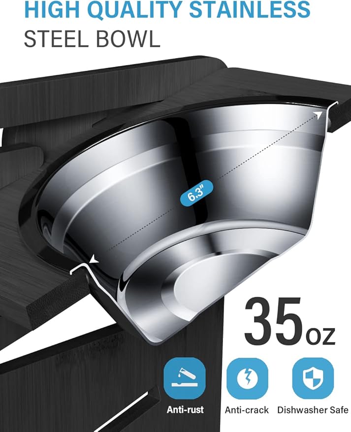 Comedero Elevado para Perro Ajustable Bambú con 2 Platos Ace miniatura 6