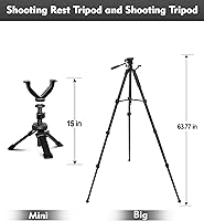 Vista 2 de Trípode de observación, trípode de disparo y soporte de tiro para caza, yugo en V, con adaptador de binoculares y 2 QR, compatible
