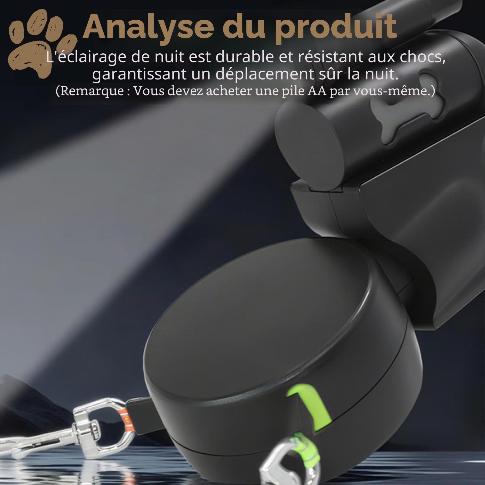 Laisse double rétractable pour chien, laisse enroulable avec lumière LED, laisse double extensible pour 2 chiens, laisse flexible 3M, poignée antidérapante, bouton de frein rapide pour chiens de