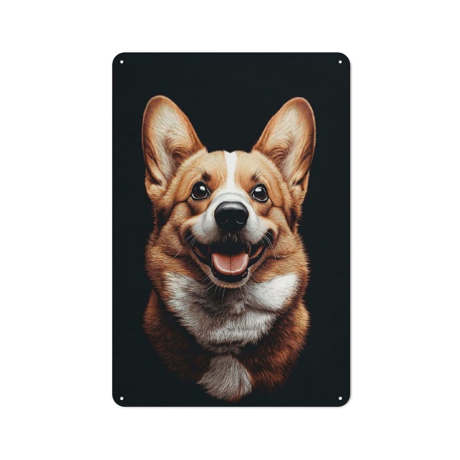 Junmoney Style-14 Vintage Tin Sign 30X20cm Featuring Smiling Corgi Portrait On Black Background For Bar Or Restaurant, A Decorative Christmas Gift For Bar Decor Enthusiasts