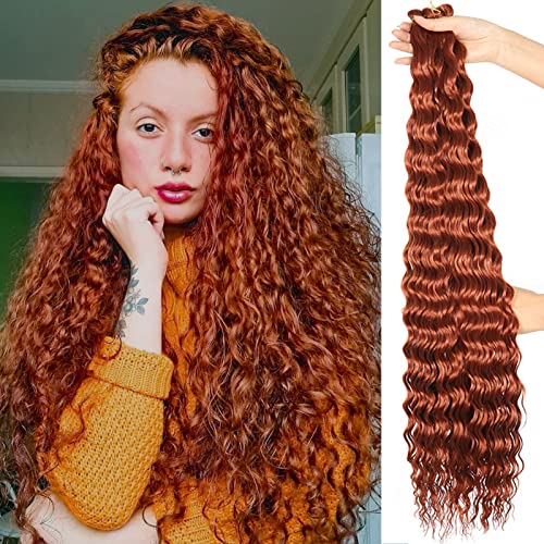 valen Ocean Wave Crochet Hair 30 inch Copper Crochet Curly Hair Long 6 Packs Orange Synthetic Deep Wave Twist Braiding Crochet Hair for Black Women #350