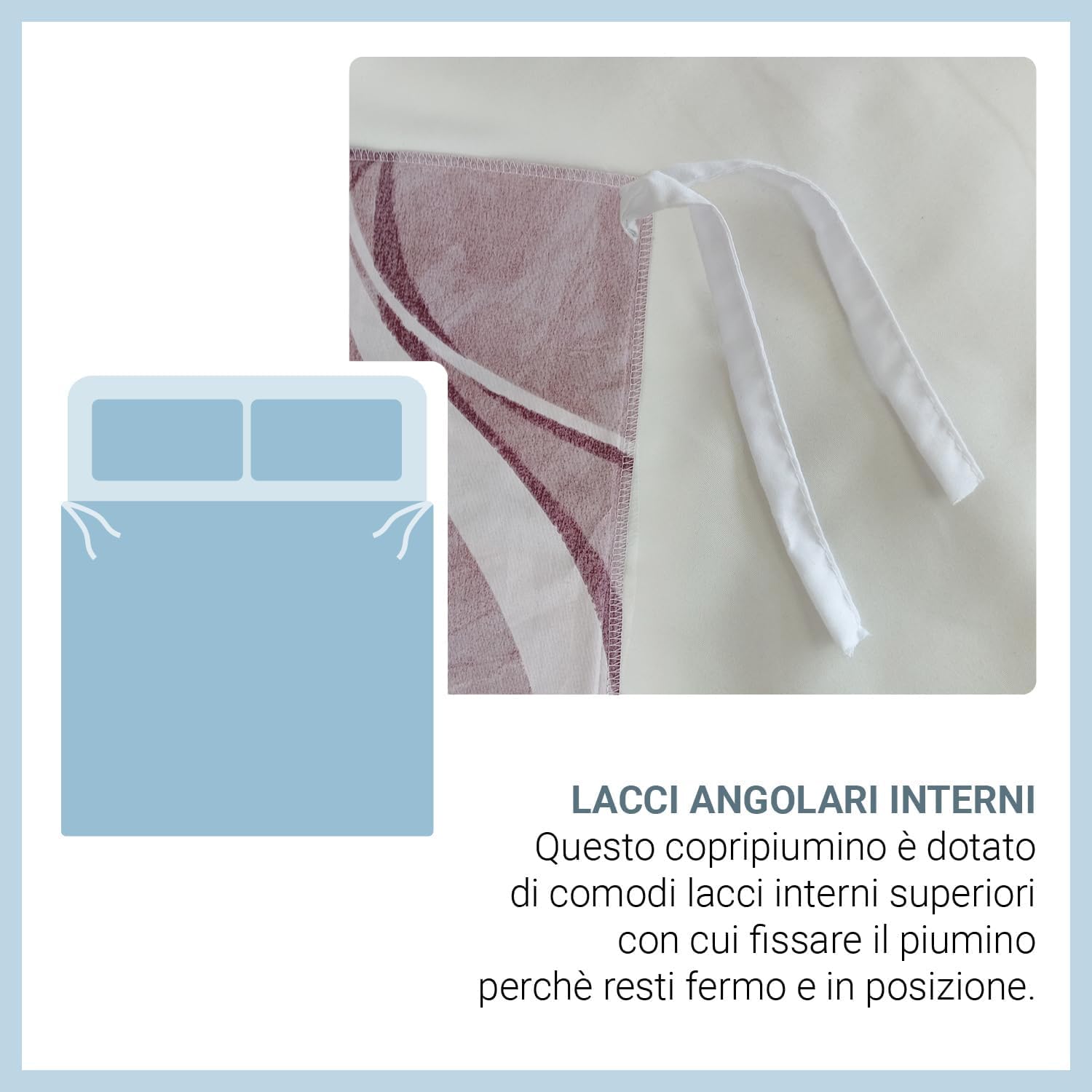 Banzaii Housse de Couette 240x220 cm avec Fermeture à Glissière et Lacets 100% Microfibre et 2 Housses de Couette avec Fermeture à Glissière 65x65 cm, Made in Italy, Nicole Bordeaux
