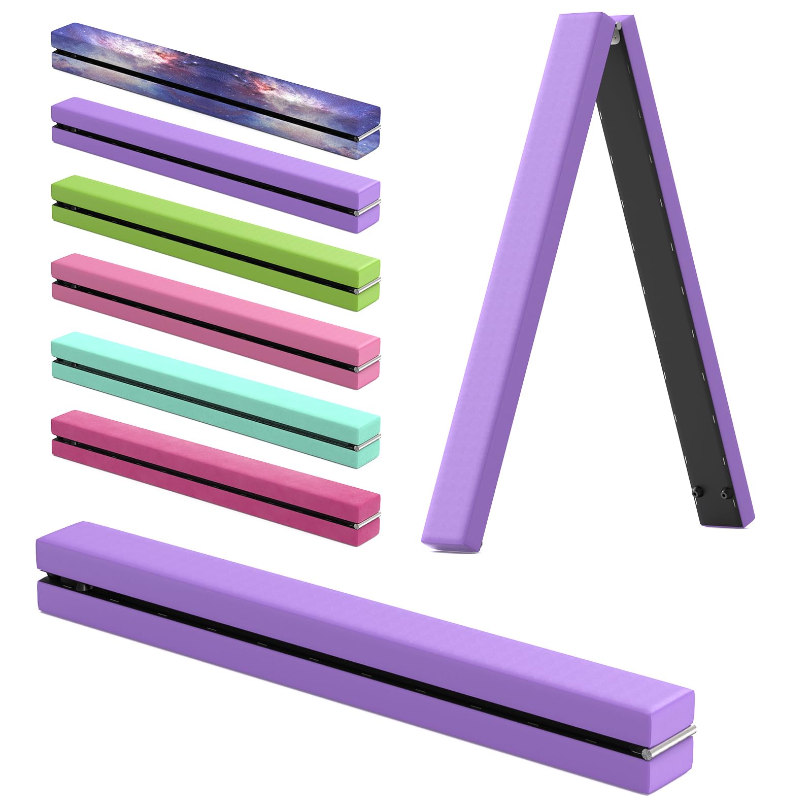Barra de equilibrio de cuero para gimnasia, barra de gimnasia morada, 2,1 m, gamuza sintética, plegable, equipo de gimnasia para gimnasio en casa, entrenamiento, ejercicio, deportes, regalo de