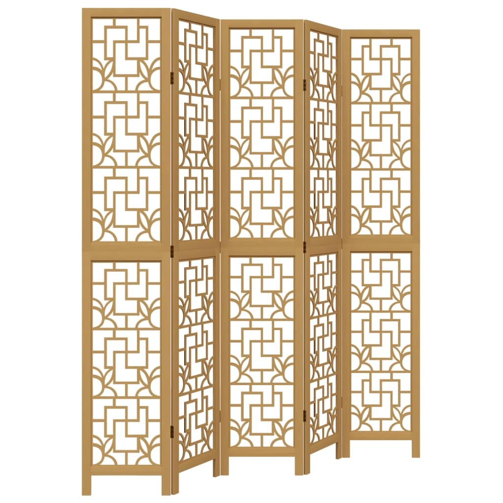 Paravent 5 pièces en bois de paulownia marron séparateur de pièce pliable