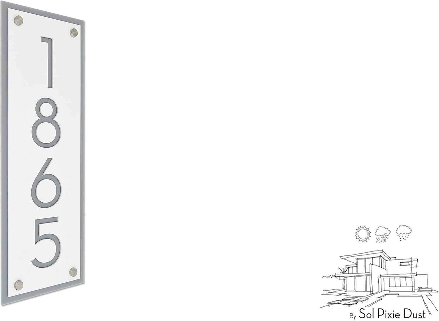 Modern House Numbers, Framed Matte White Acrylic with Gray Acrylic - Vertical - Contemporary Home Address -Sign Plaque - Door Number - Hotel Room
