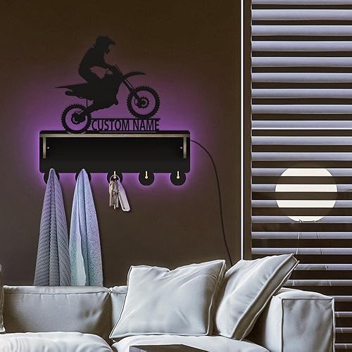 Miniatura 6 de The Geeky Days Llavero de madera para motocross Brap Off Road con texto personalizado para pared, luz nocturna que brilla en la oscuridad, para