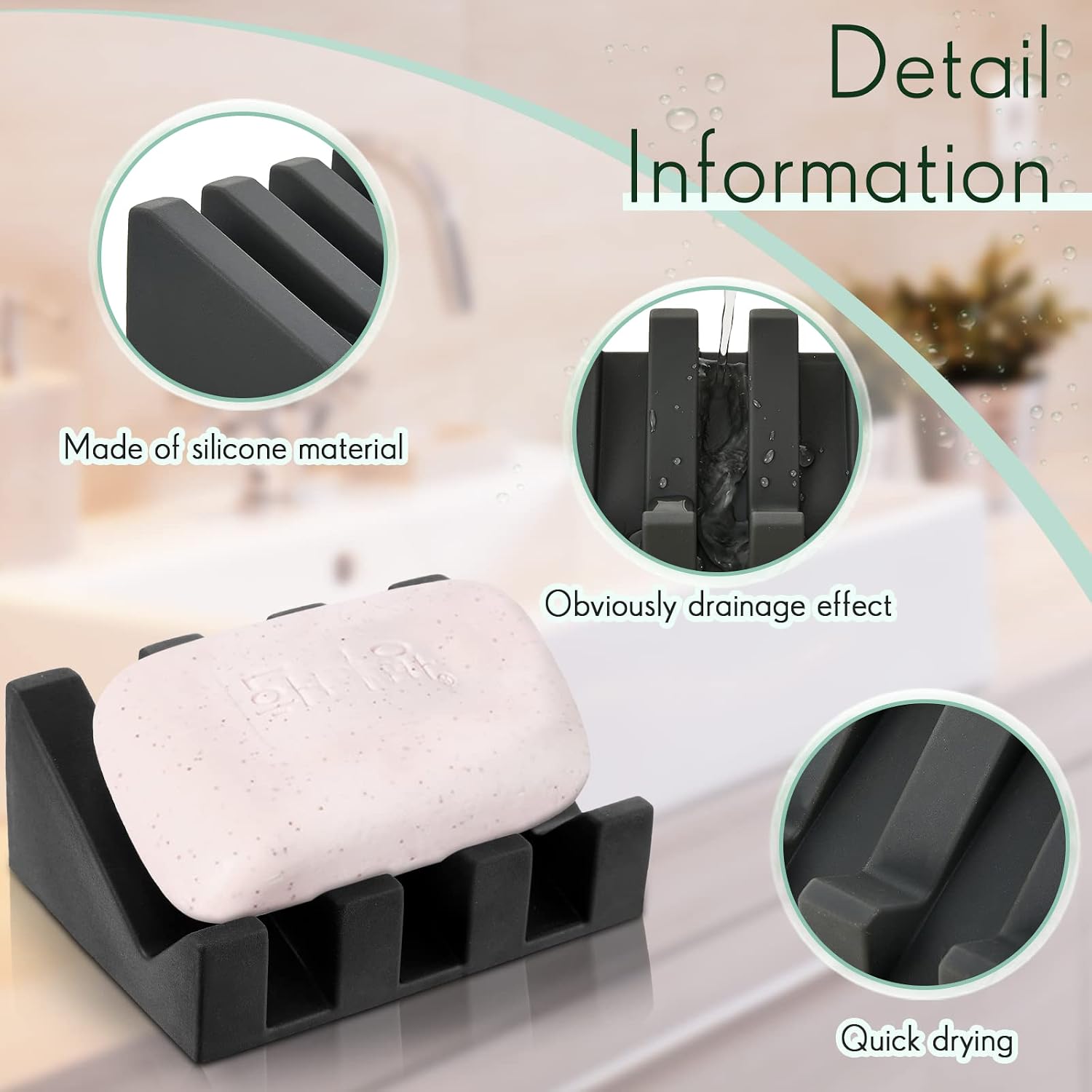 Cunhill 2 Pieces Soap Dish, Silicone, Black