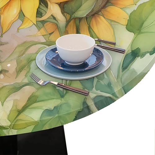 Vista 43 de Mantel redondo ajustable con borde elástico, mantel de hojas coloridas abstractas, impermeable, lavable, para mesas redondas, ideal para picnic