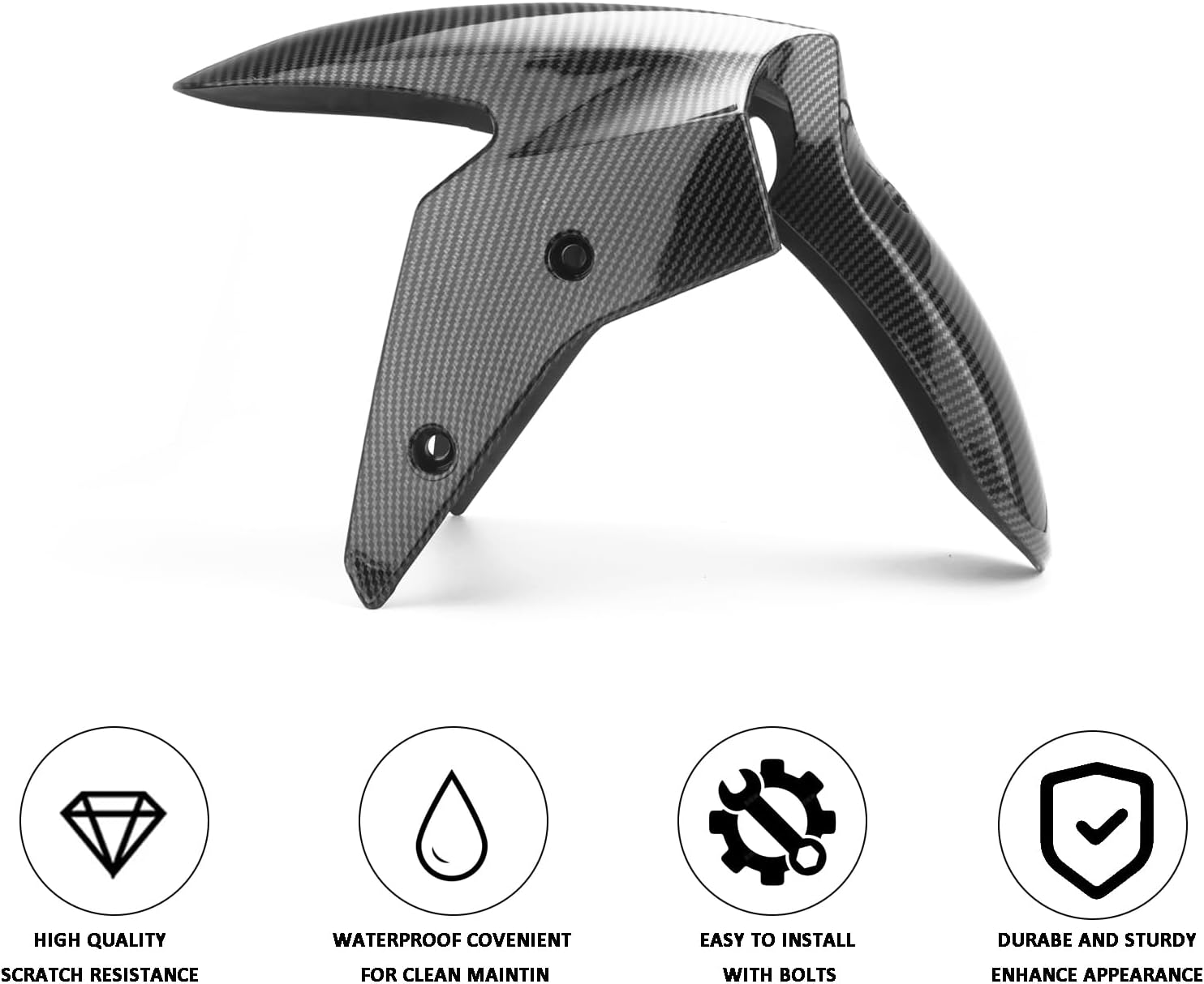Front Fender Mudguard for Kawasaki Ninja 250 250R EX250 2008-2012, Carbon Fiber Texture ABS Plastic Tire Hugger Splash Guard (Carbon Fiber Look)