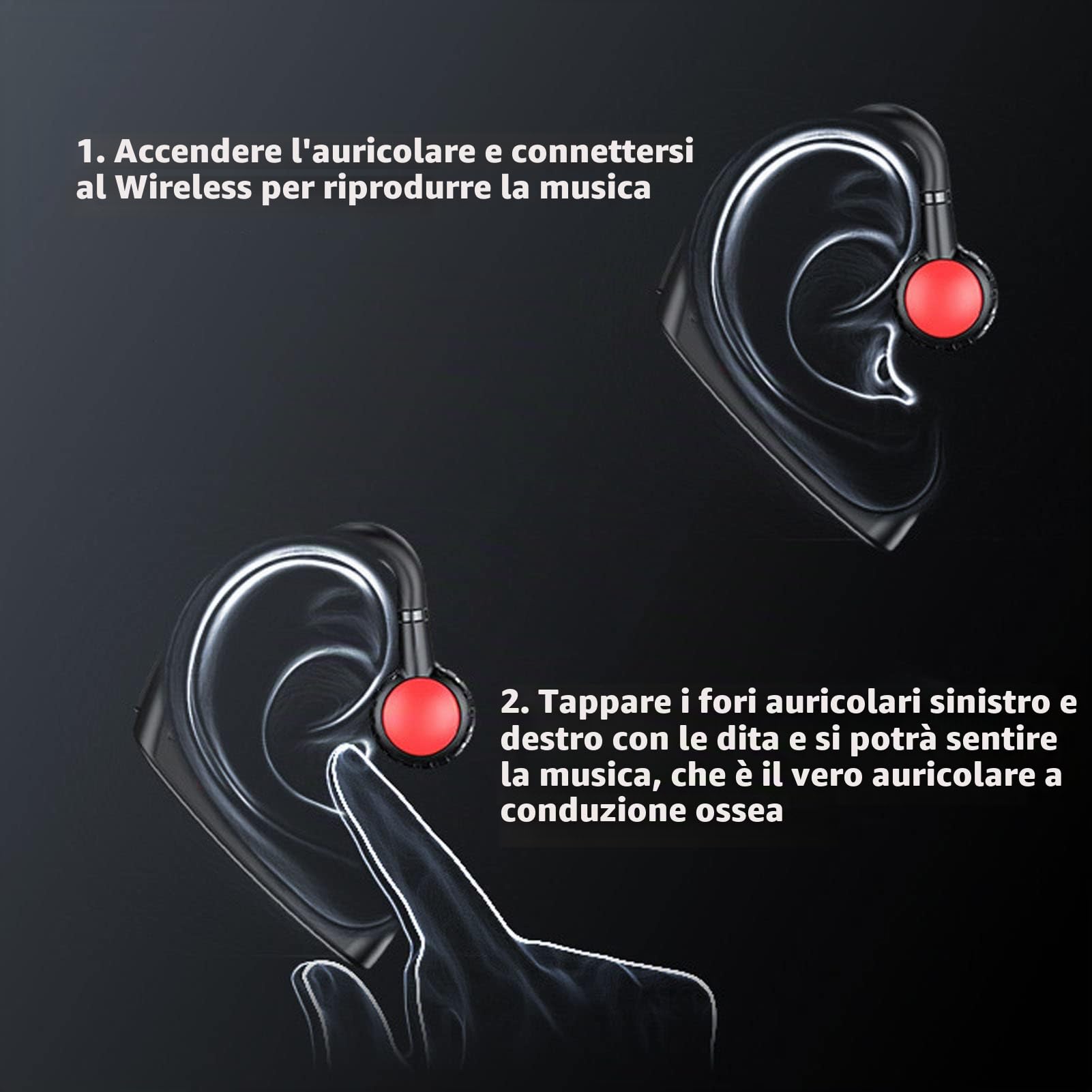 Cuffie Ad Orecchio Aperto, Auricolari Wireless Bluetooth 5.0 Singoli con Microfono e Cavo di Ricarica Cuffie Flessibili Universali a Conduzione Ossea per Allenamento, Sport, Corsa, Guida, Lavoro