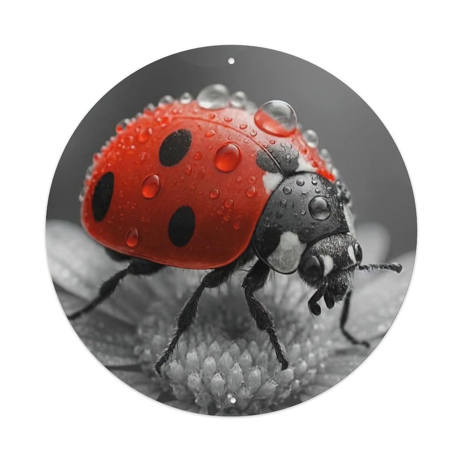 Insect Ladybug on Daisy Flower Macro Water Droplets Nature Photography Vintage Metal Tin Sign Plaque Wall Decor for Cafe, Club Bar, Office, Garden Metal Poster 8x8Inch