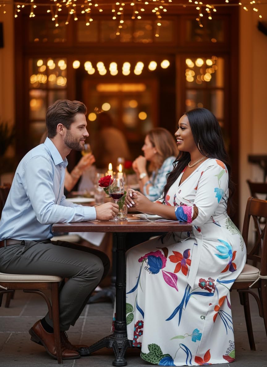 FANDEE Plus Size Maxi Dress Casual 3/4 Sleeve V-Neck Floral Flowy Long Dress with Belt - Image 4