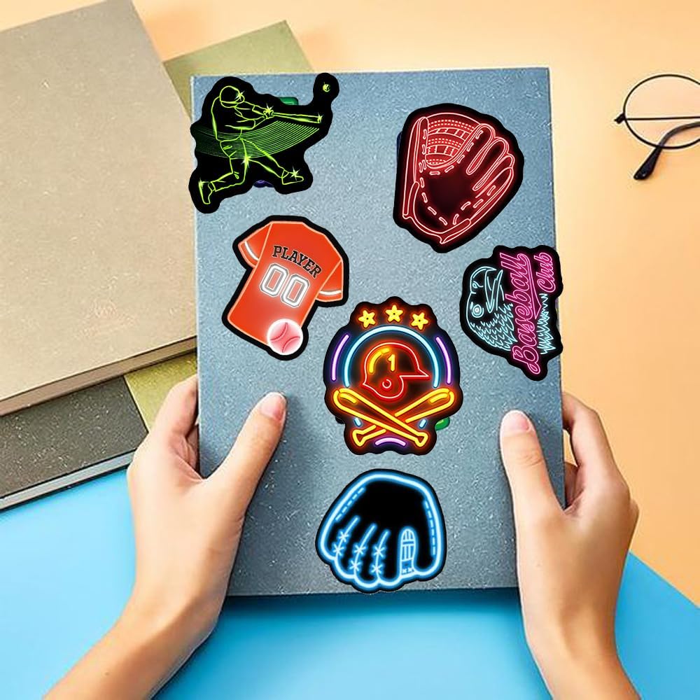 120 Pcs Neon Baseball Sticker Packs, Baseball Party Favors Sports Themed Birthday Party Supplies Baseball Birthday Decoration Baseball Stickers for Water Bottles Skateboard Scrapbooks Journals Luggage - Image 7