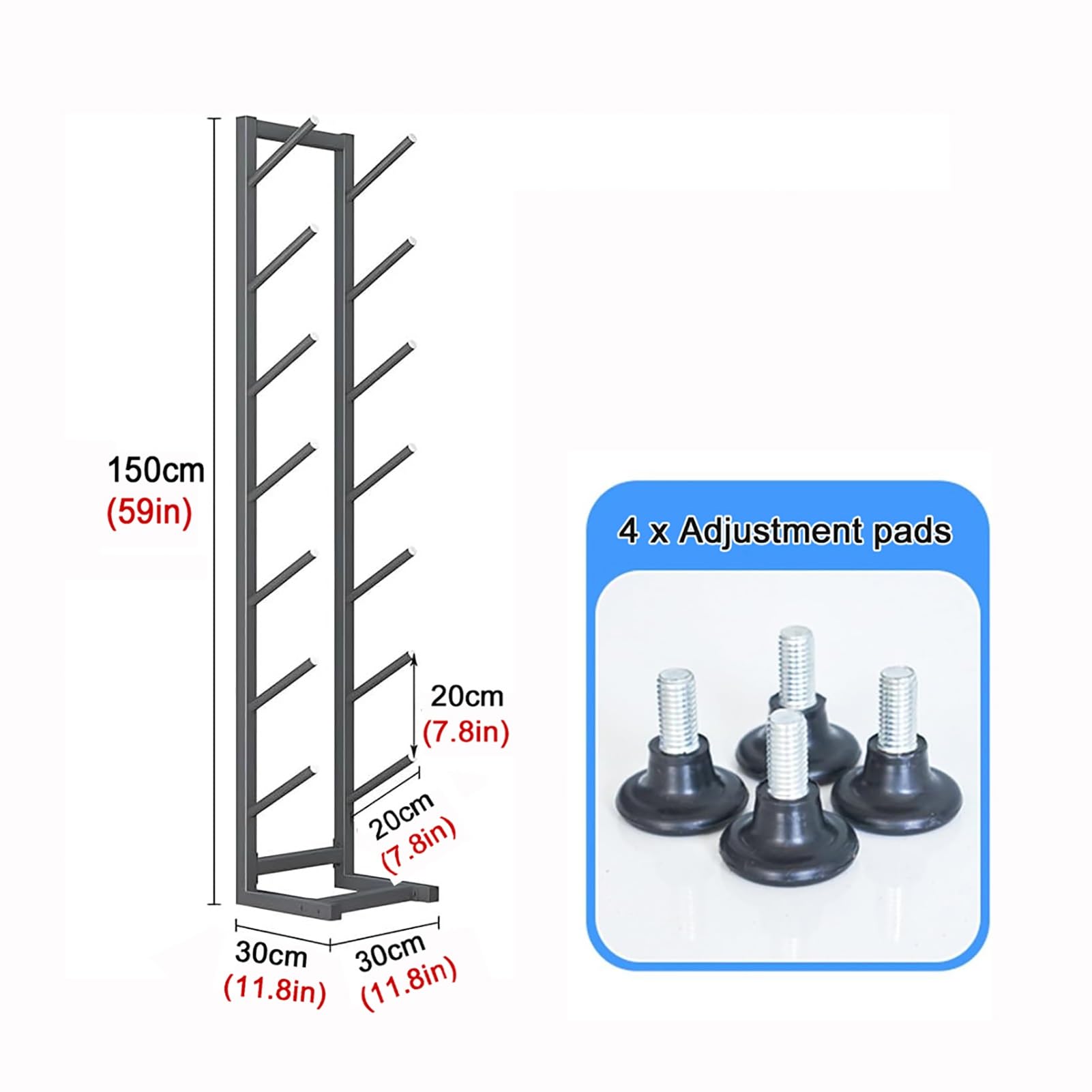 7 Tier Snowboard Storage Holder, Ski Rack | Wakeboard Rack, Skateboard Organizer Rack, Home Gym Organize Holder, Standing Metal Snowboard Storage Rack,150x30x30cm
