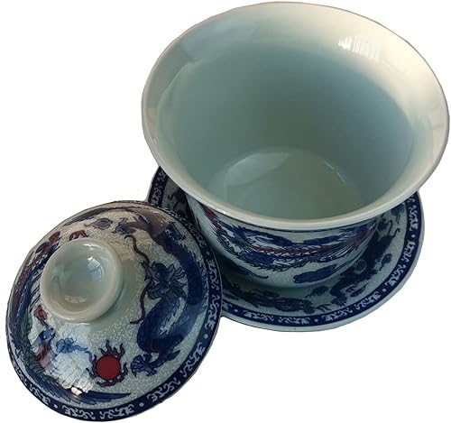 Miniatura 2 de Gaiwan - Juego de té de porcelana con diseño de panoya chino (4.7fl oz, diseño de dragón y fénix)