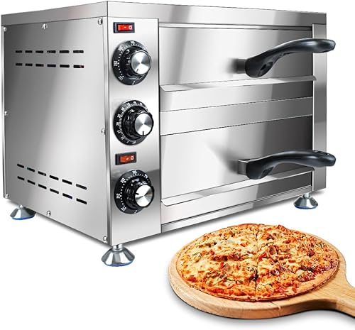 Miniatura 7 de Generic YOOKTEN - Horno eléctrico de pizza para encimera, para interiores, comercial, para el hogar, acero inoxidable, horno de pizza de 2 niveles,
