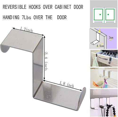 Miniatura 3 de 8 ganchos para colgar sobre la puerta, en forma de Z, reversibles, resistentes, para colgar sobre la puerta o la puerta del armario, cajón,