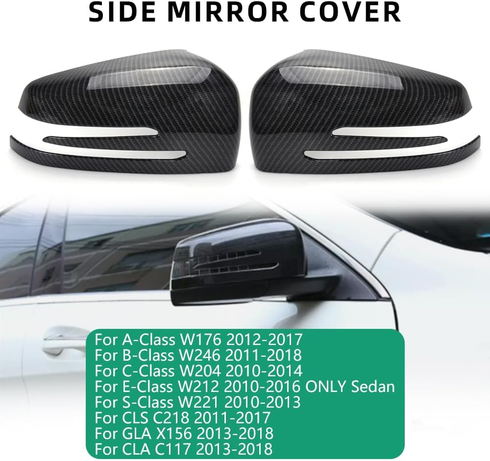 Side Mirror Cap Covers Compatible with Mercedes Benz W176 W246 W212 W204 C117 X156 X204 W221 C218 A B C E S CLA GLA GLK carbon fiber Pattern Class Rearview Mirror Cover 1pair (for Benz)