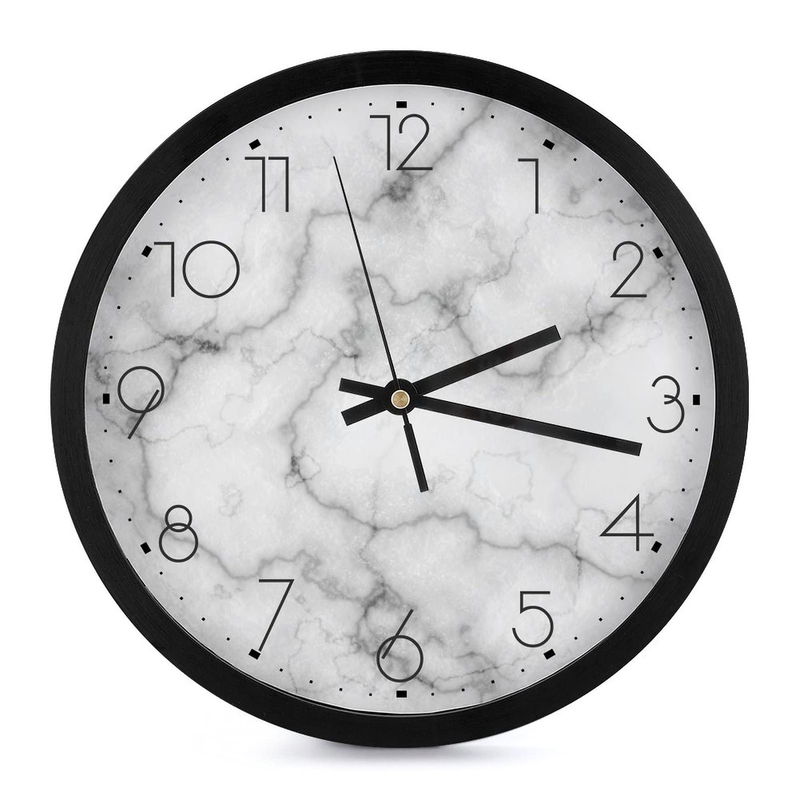 Pendule murale moderne en marbre gris blanc silencieuse 25.4 cm