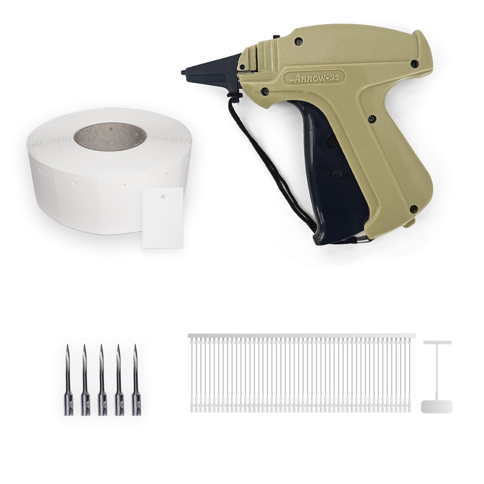 Heftpistole - Etikettierpistole ARROW 9S + 5 Ersatznadeln + 1.000 Kartonetiketten Etiketten 30x45 mm + 1.000 Heftfäden Standard (40mm Heftfäden)
