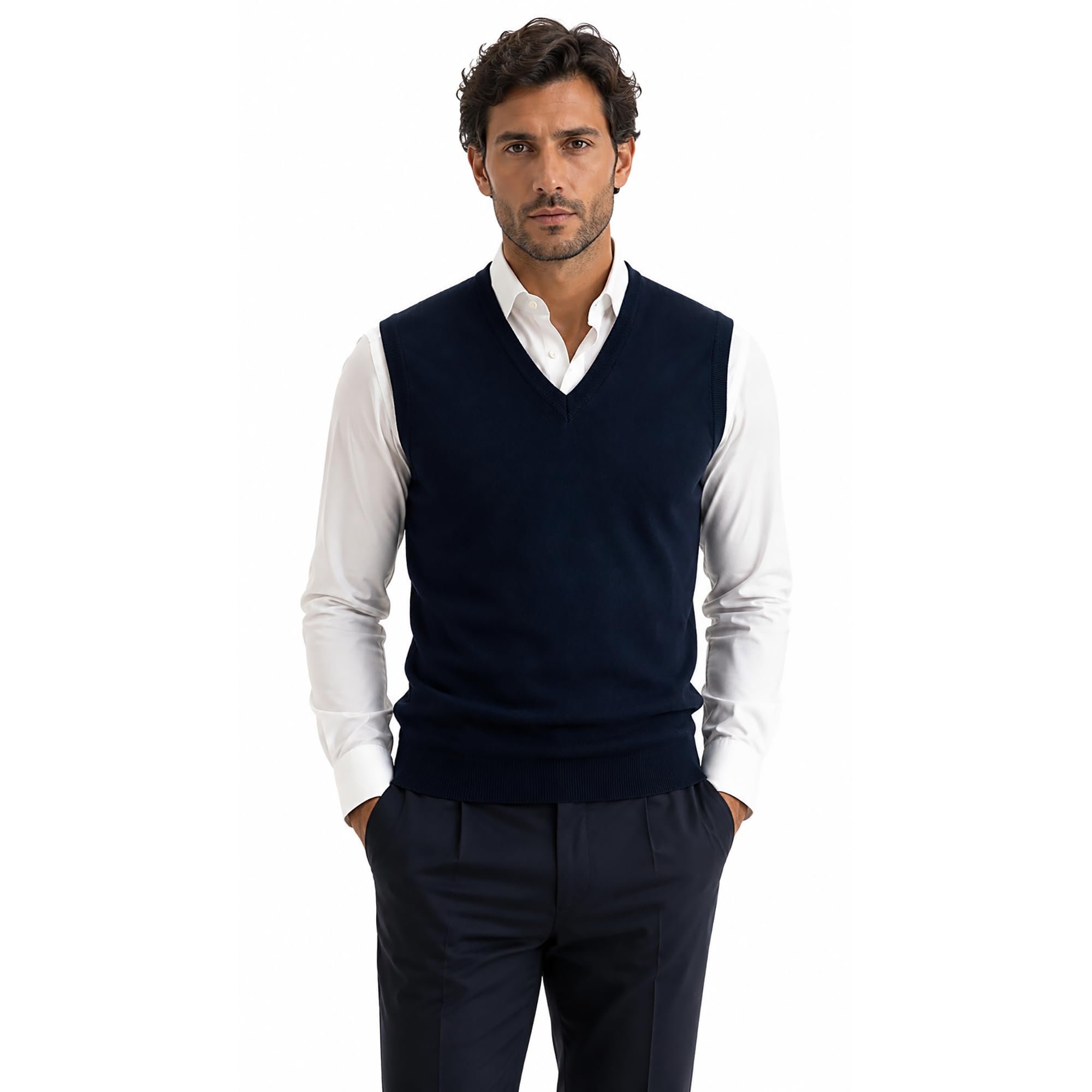 Maglione Uomo Pullover Gilet Misto Lana Merinos Extrafine Made in Italy