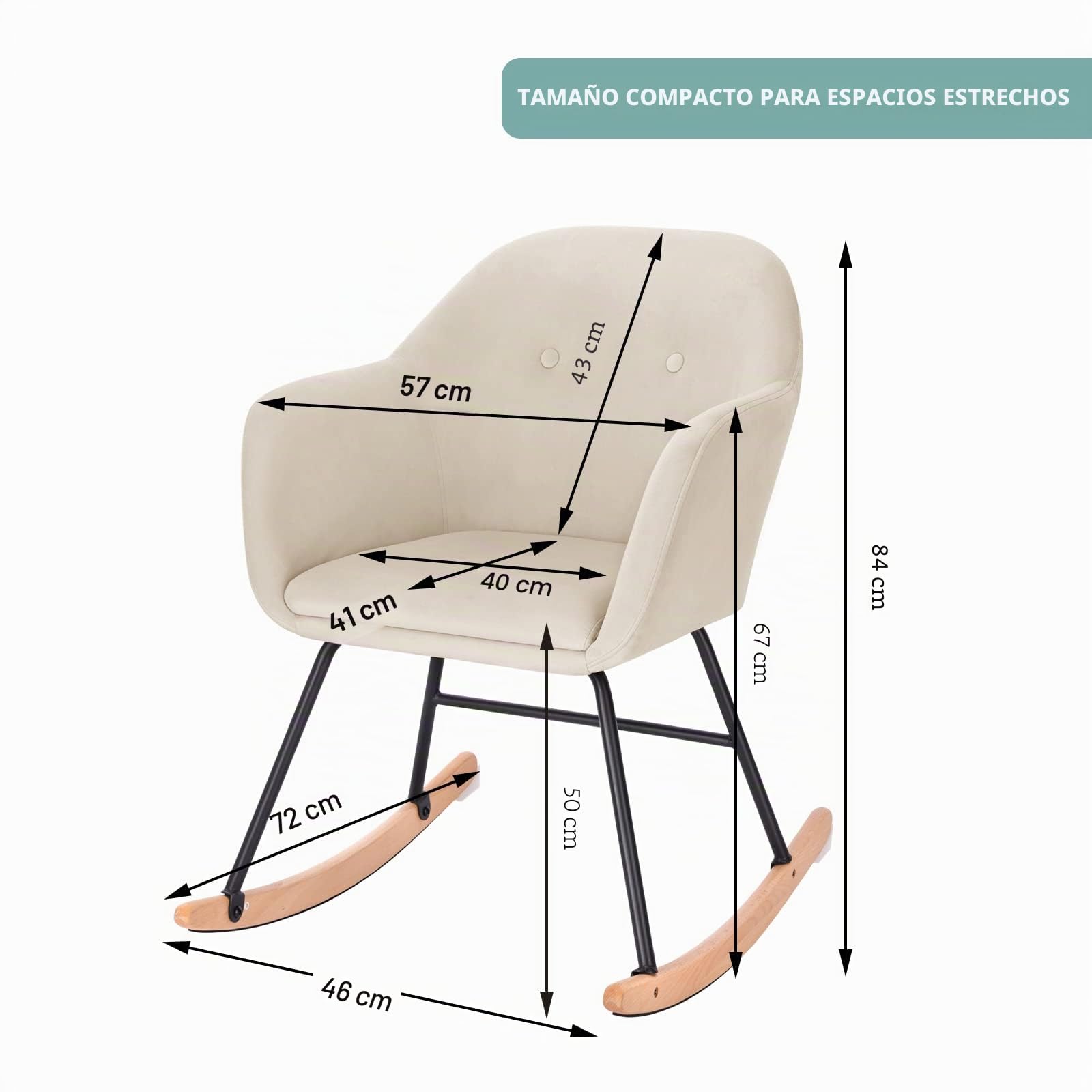 WOLTU Sillón Mecedora Lactancia Relax con Reposa Tapizado Reclinable Tejido de Terciopelo Pierna de Metal Madera Crema SKS16cm