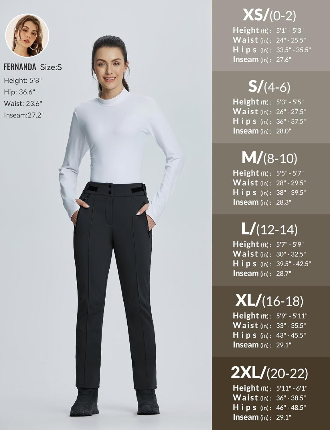 baleaf Women's Snow Pants Fleece Lined Waterproof Softshell Insulated Thermal Winter Pants with Pockets Snowboarding Hiking - Image 6