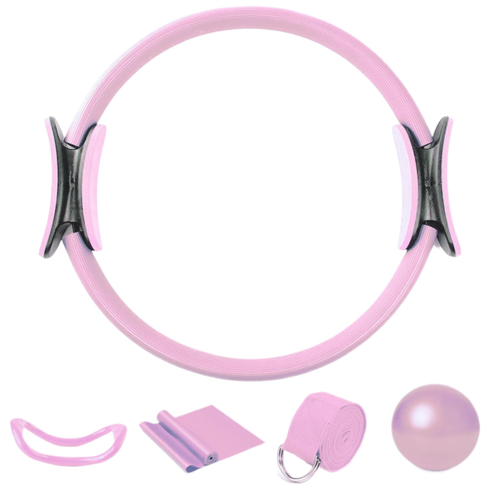 Kit Pilates per l'allenamento a casa - 5 anelli da Pilates, mini palla, fasce di resistenza, fascia elastica | Set completo di attrezzature fitness per yoga, allenamento di , flessibilità e routi