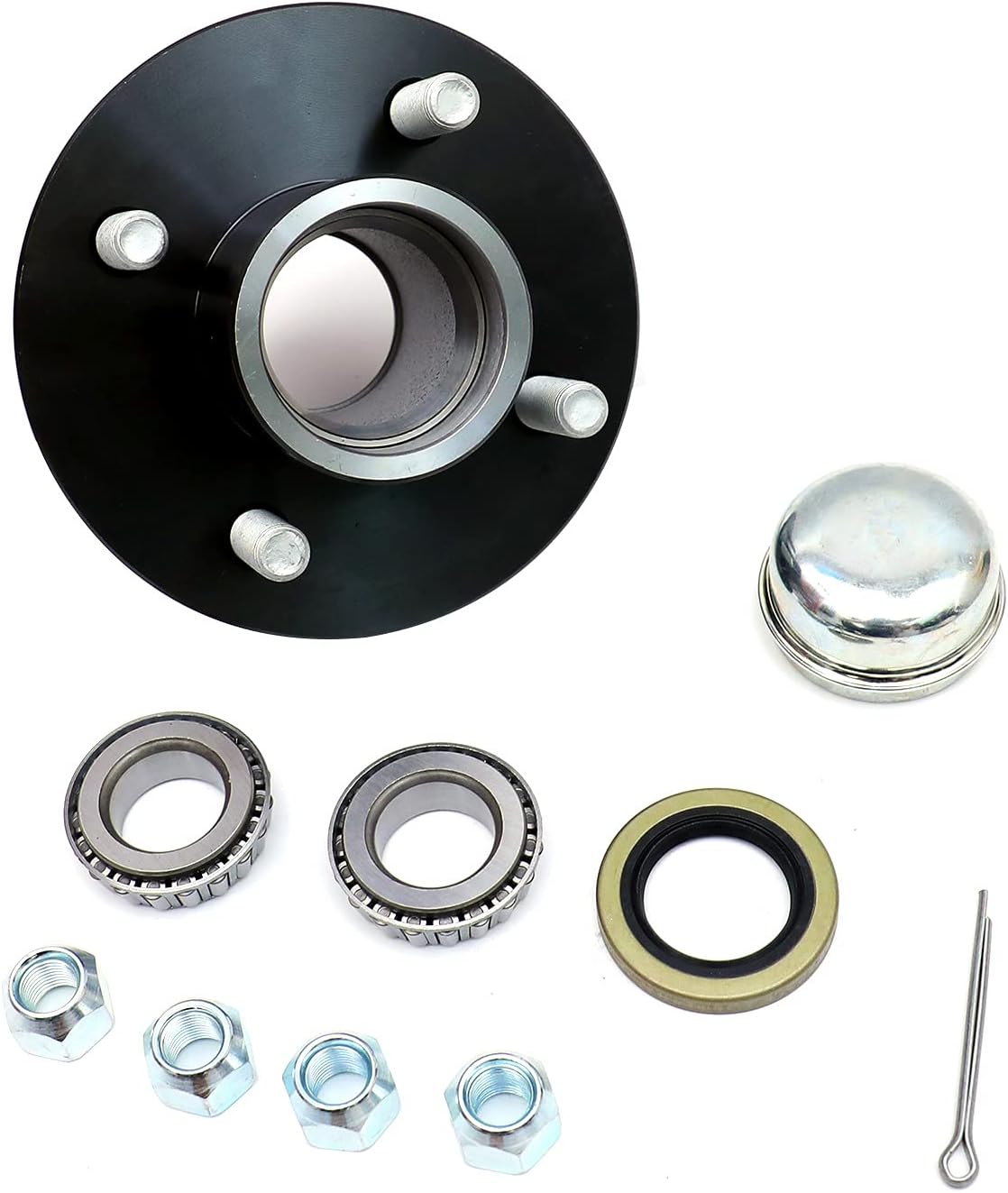 Trailer Hub Kit, 4 Bolt on 4 Inch Circle,fits for 2,000 lbs axles,with 1 inch I.D. Bearings,Fits 1" Spindle