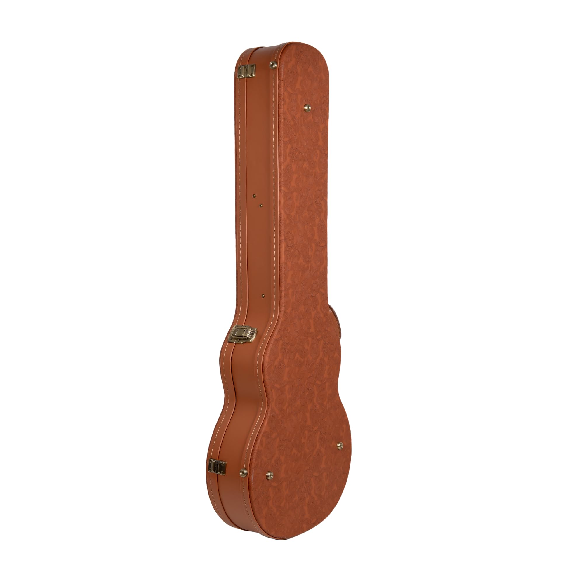 Crossrock Etui na gitarę z serii Relief Les Paul, rzeźbione wykończenie z czerwonego drewna, kość słoniowa, pluszowe wnętrze, zamek – wysokiej jakości drewniana twarda skorupa