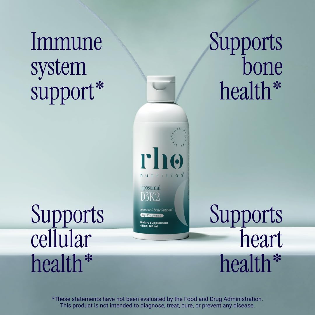 Rho Nutrition Liposomal D3K2 – Ultra High Absorption Liquid Vitamins D3 and K2 Supplement – Supports Immune System & Overall Health; Supports Strong Bones & Muscles, and a Healthy Heart