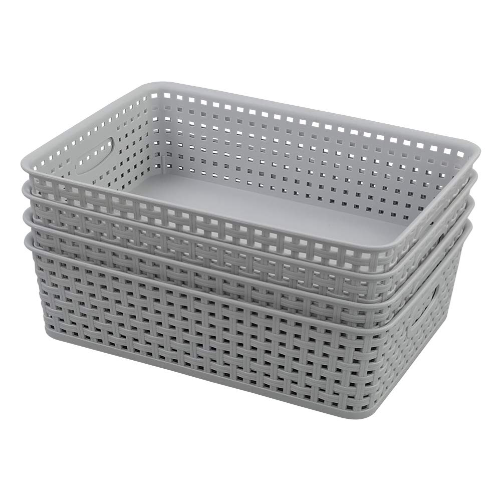 Dehouse 4-Pack Plastic A4 Paper Storage Basket, Storage Basket Trays, Gray