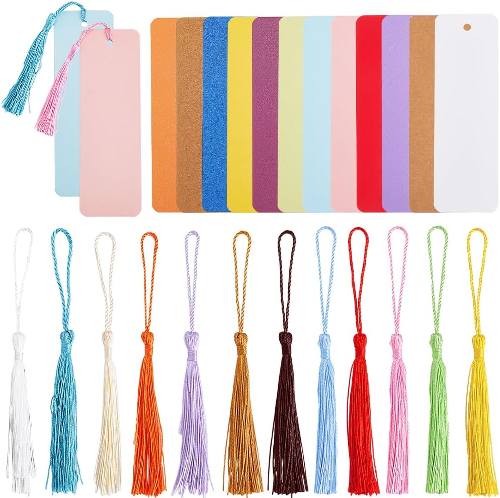 120 Pack 12 Colors Bookmarks Cardstock Blank Bookmarks with Tassels Colorful Book Marks Thick Cardstock to Decorate Rectangle Kraft Paper Card Decor for DIY Craft Projects Gifts Tags