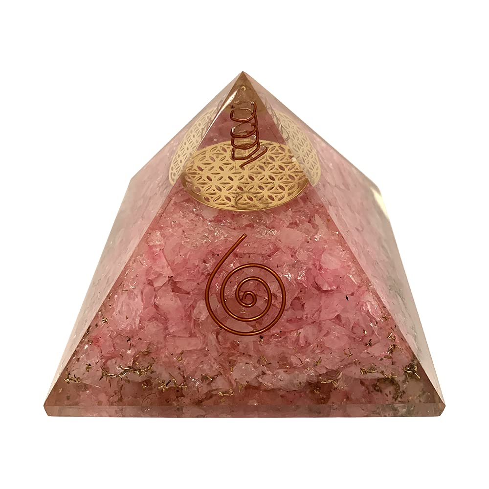 VIE Orgone Reiki Healing Pyramid, Rose Quartz, 7.5cm